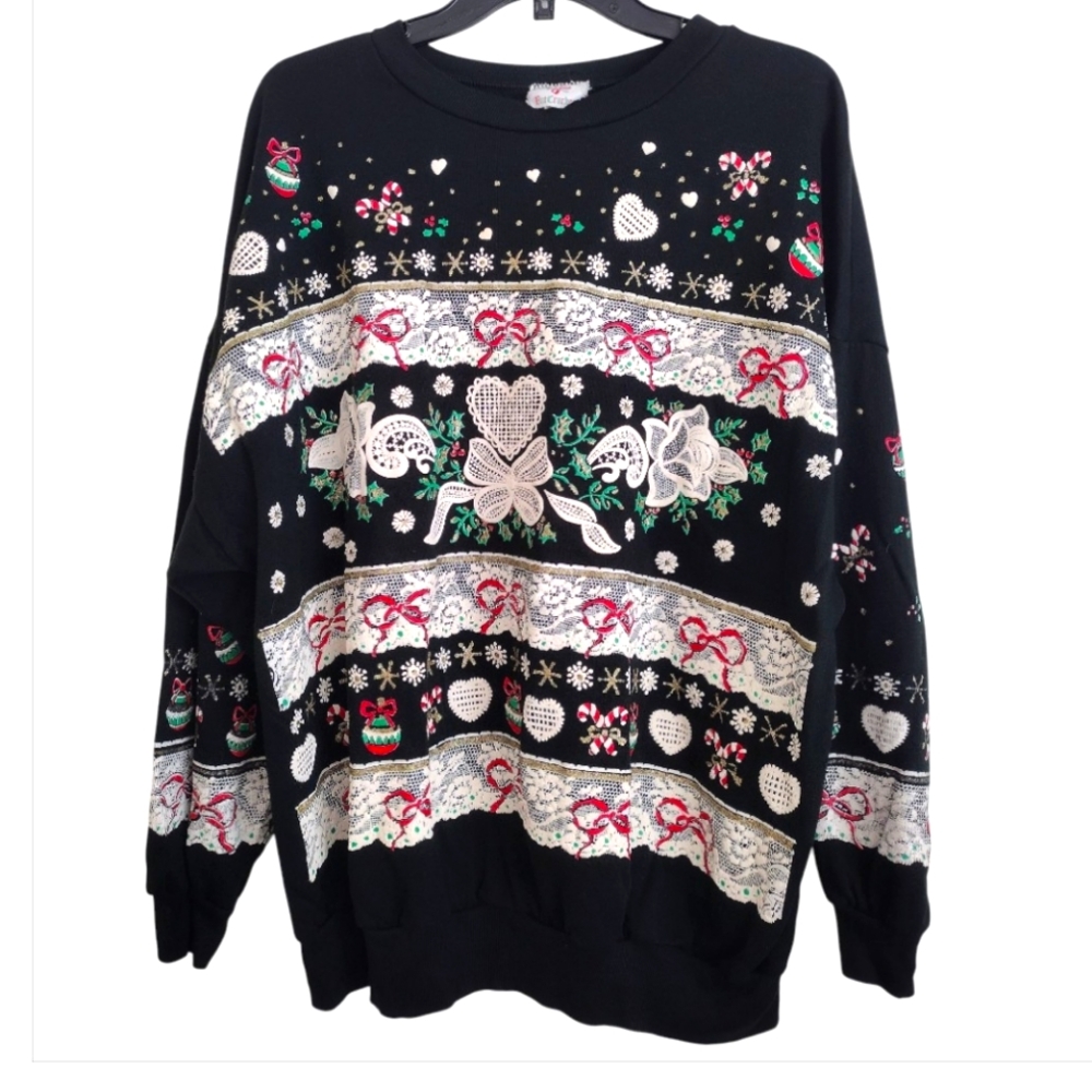 Nutcracker Ugly Merry Festive Black Multicolor Holiday Cottage Core Sweater 22W